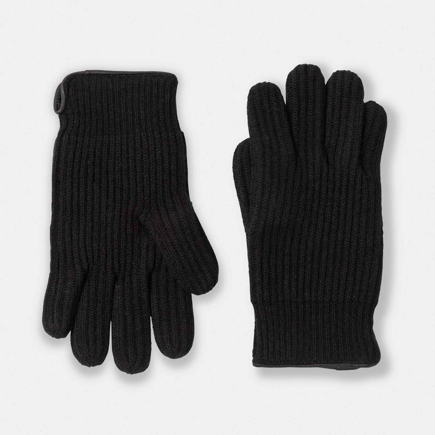 Picture of mens cashmere glove with suede trim at the cuff, black